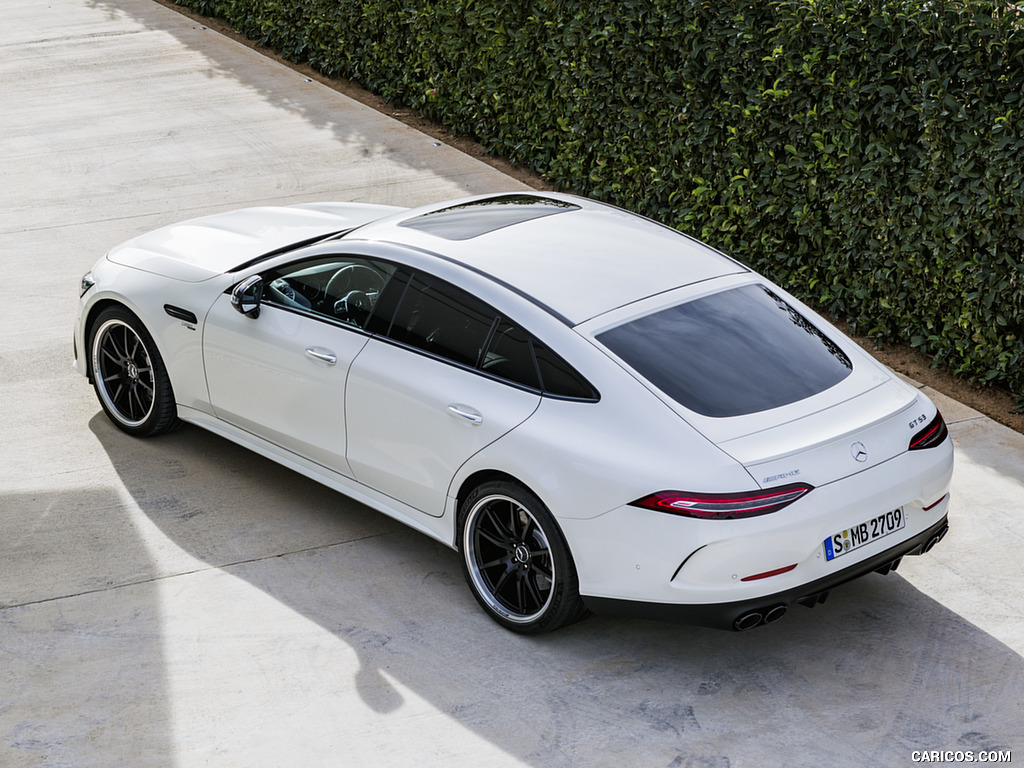 2019 Mercedes-AMG GT 53 4MATIC+ 4-Door Coupe (Color: Designo Diamond White Bright) - Rear Three-Quarter