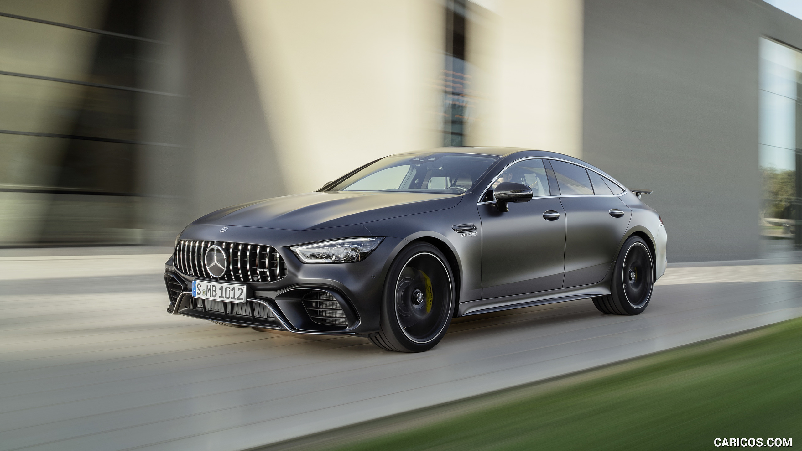 2019 Mercedes-AMG GT 63 S 4MATIC+ 4-Door Coupe (Color: Graphite Grey Magno) - Front Three-Quarter, #6 of 427