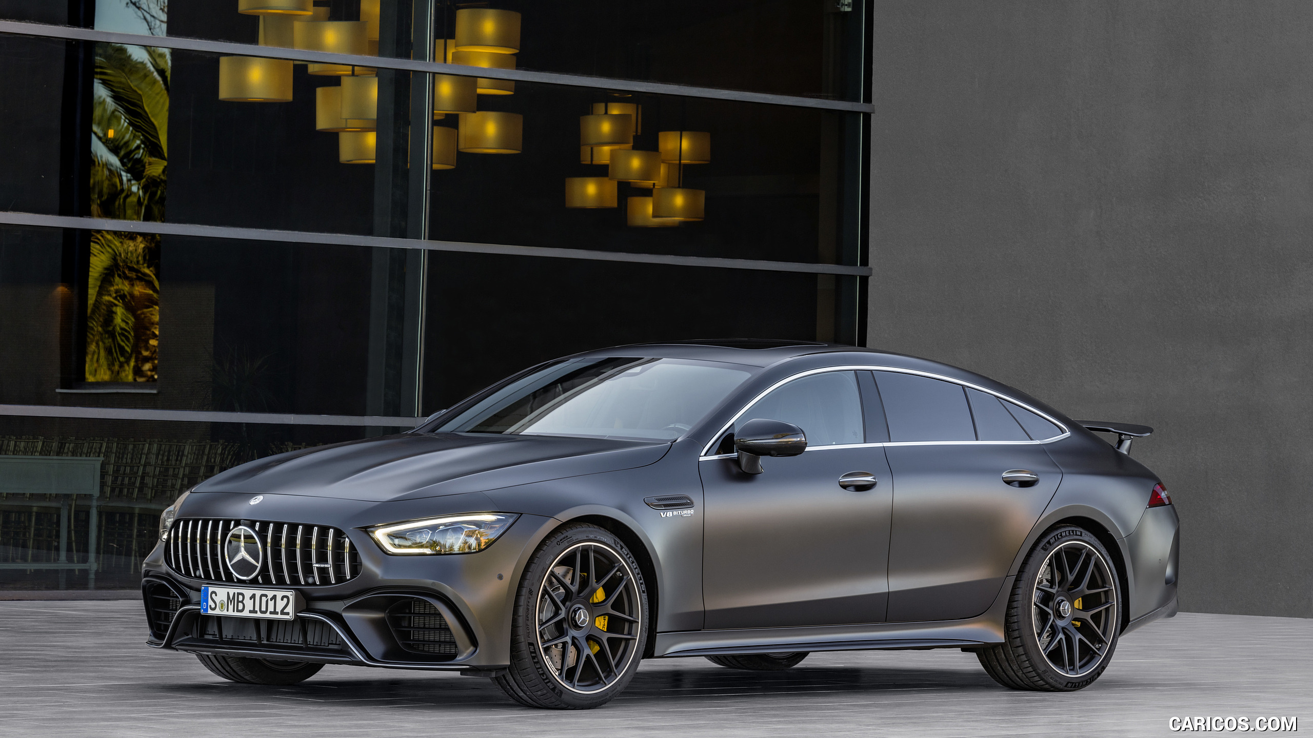 2019 Mercedes-AMG GT 63 S 4MATIC+ 4-Door Coupe (Color: Graphite Grey Magno) - Front Three-Quarter, #17 of 427