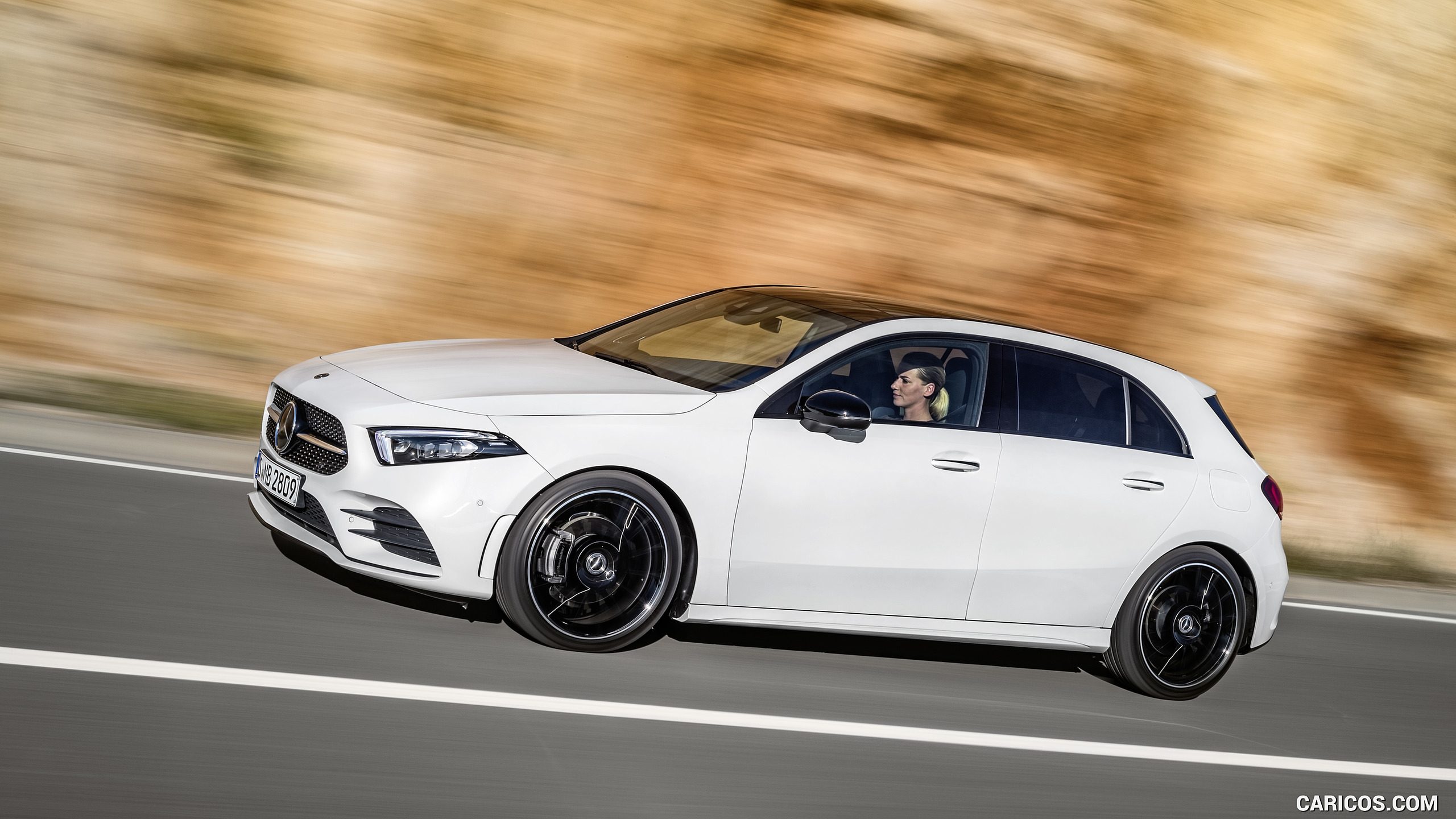 2019 Mercedes-Benz A-Class (Color: Digital white pearl) - Side | Caricos