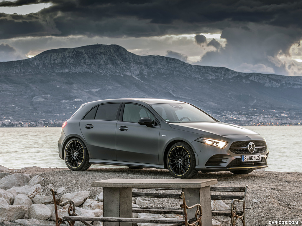 2019 Mercedes-Benz A-Class A250 AMG Line (Color: Designo Mountain Grey Magno) - Front Three-Quarter