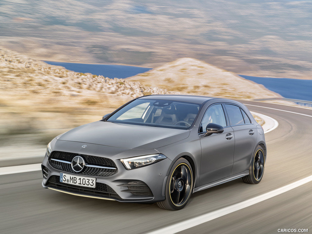 2019 Mercedes-Benz A-Class Edition 1 (Color: Designo Mountain Grey Magno) - Front Three-Quarter