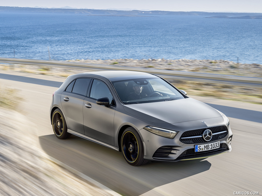 2019 Mercedes-Benz A-Class Edition 1 (Color: Designo Mountain Grey Magno) - Front Three-Quarter