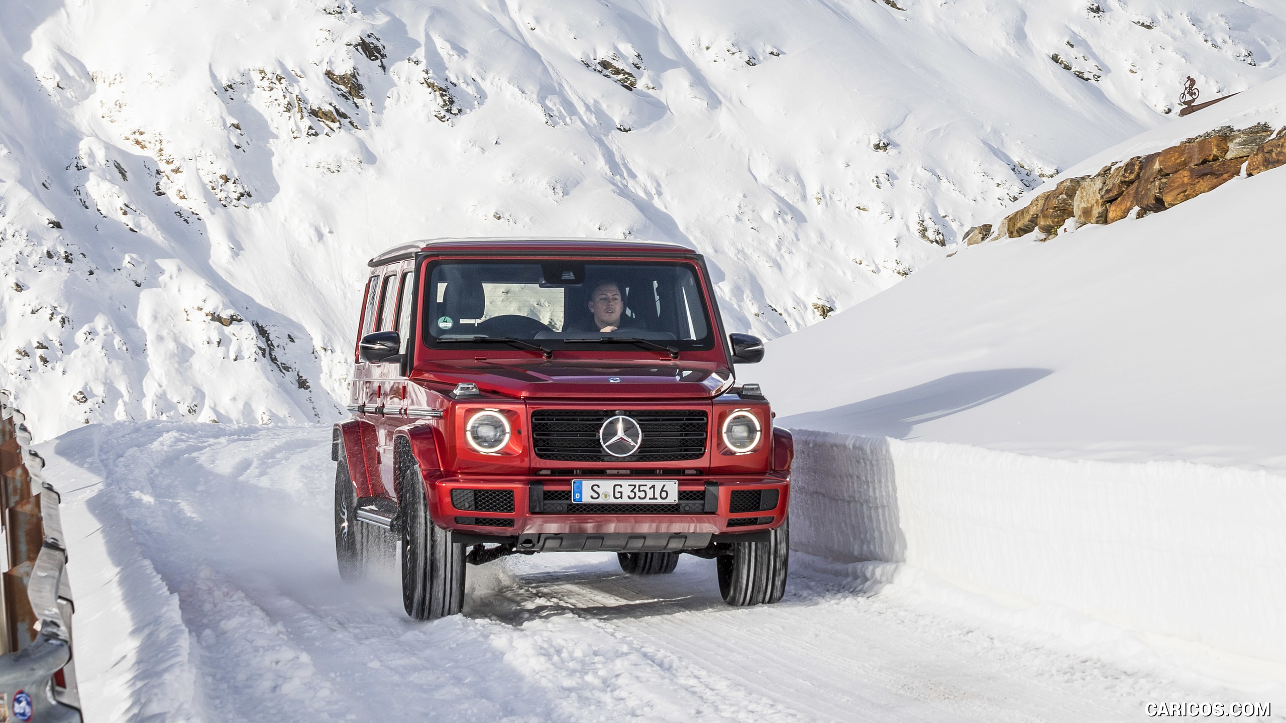 2019 Mercedes-Benz G 350 d (Designo Hyazinth Red Metallic) - In Snow - Front, #7 of 51