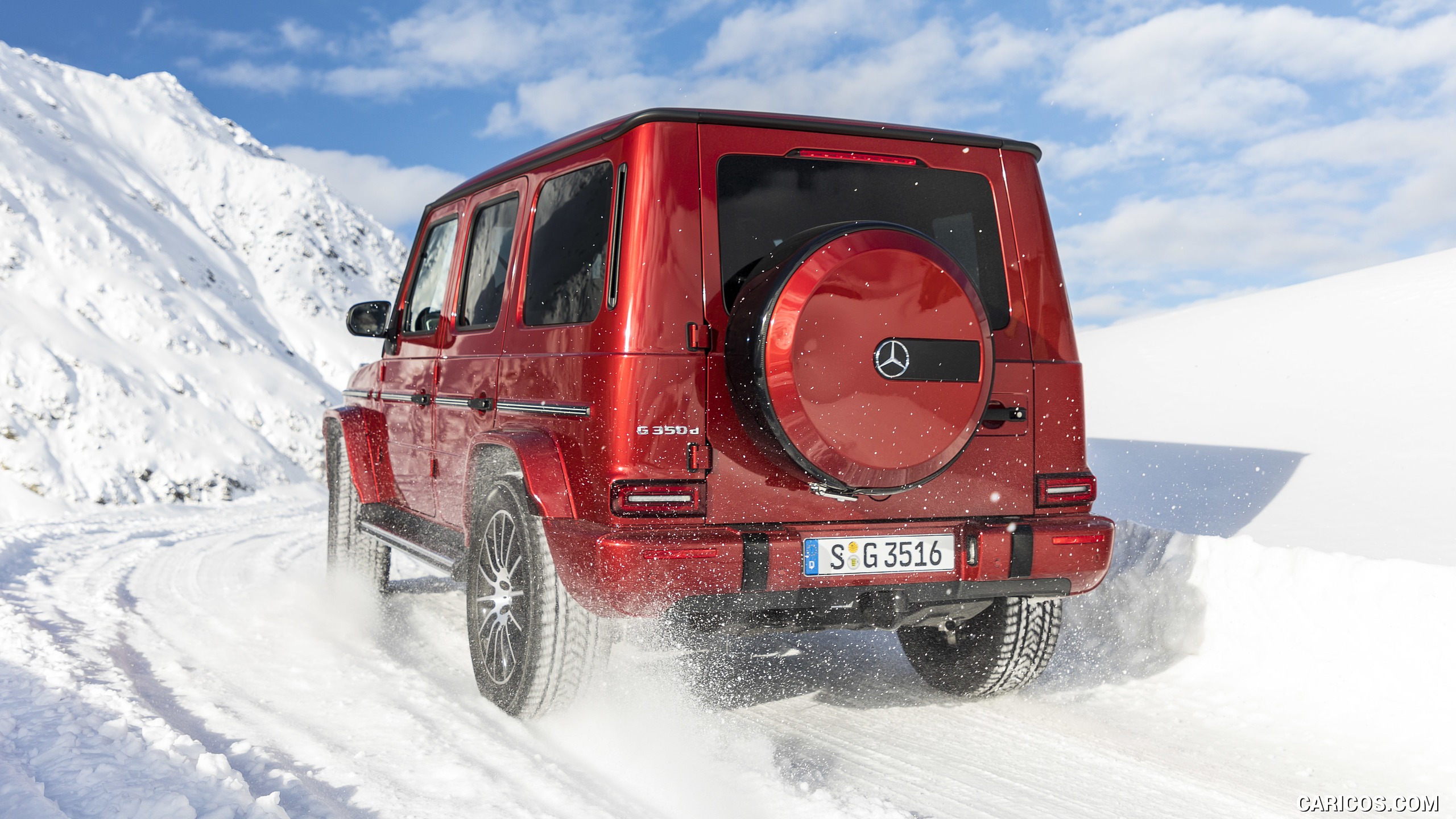 2019 Mercedes-Benz G 350 d (Designo Hyazinth Red Metallic) - In Snow - Rear, #2 of 51