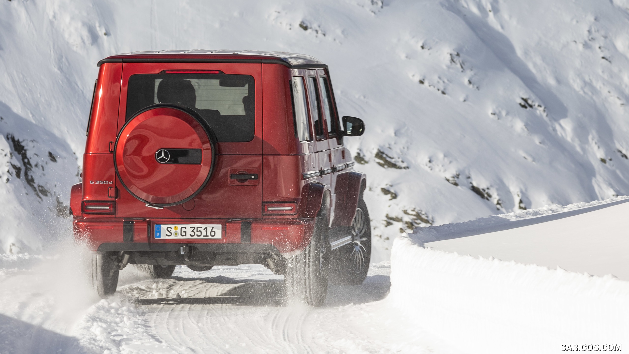 2019 Mercedes-Benz G 350 d (Designo Hyazinth Red Metallic) - In Snow - Rear, #6 of 51
