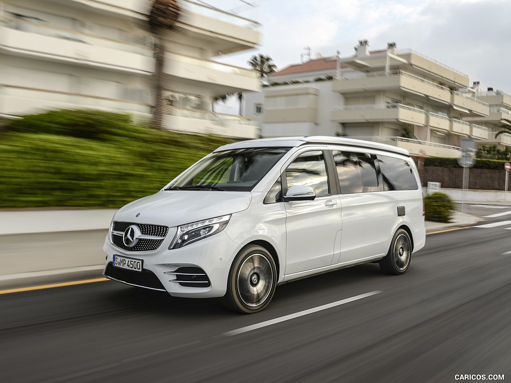 2019 Mercedes-Benz V-Class Marco Polo 300d AMG Line (Color: Mountain Crystal White Metallic) - Front Three-Quarter