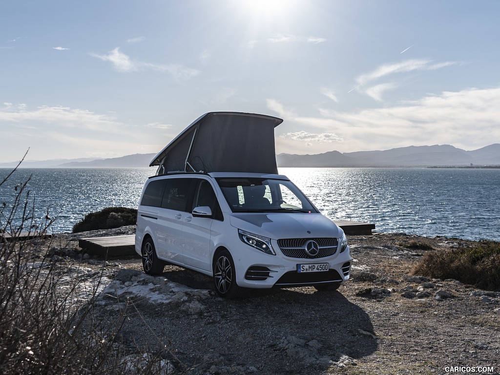 2019 Mercedes-Benz V-Class Marco Polo 300d AMG Line (Color: Mountain Crystal White Metallic) - Front Three-Quarter