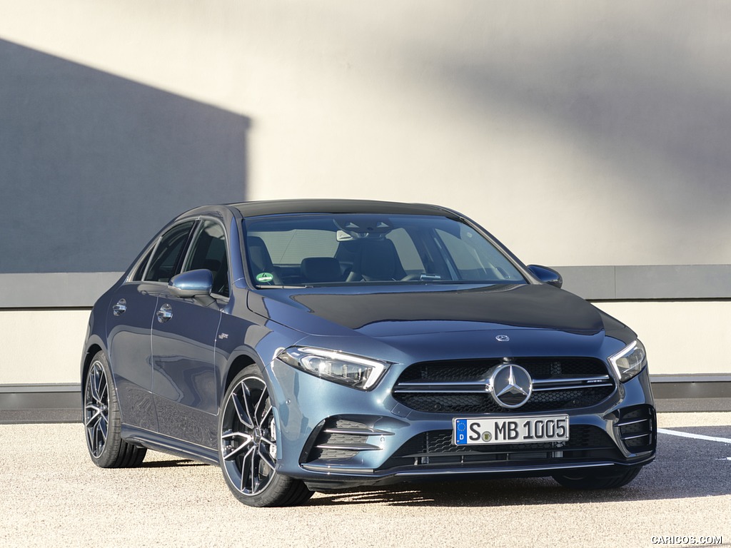 2020 Mercedes-AMG A 35 Sedan 4MATIC (Color: Denim Blue) - Front Three-Quarter