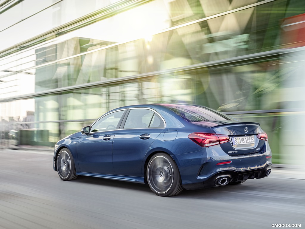 2020 Mercedes-AMG A 35 Sedan 4MATIC (Color: Denim Blue) - Rear Three-Quarter