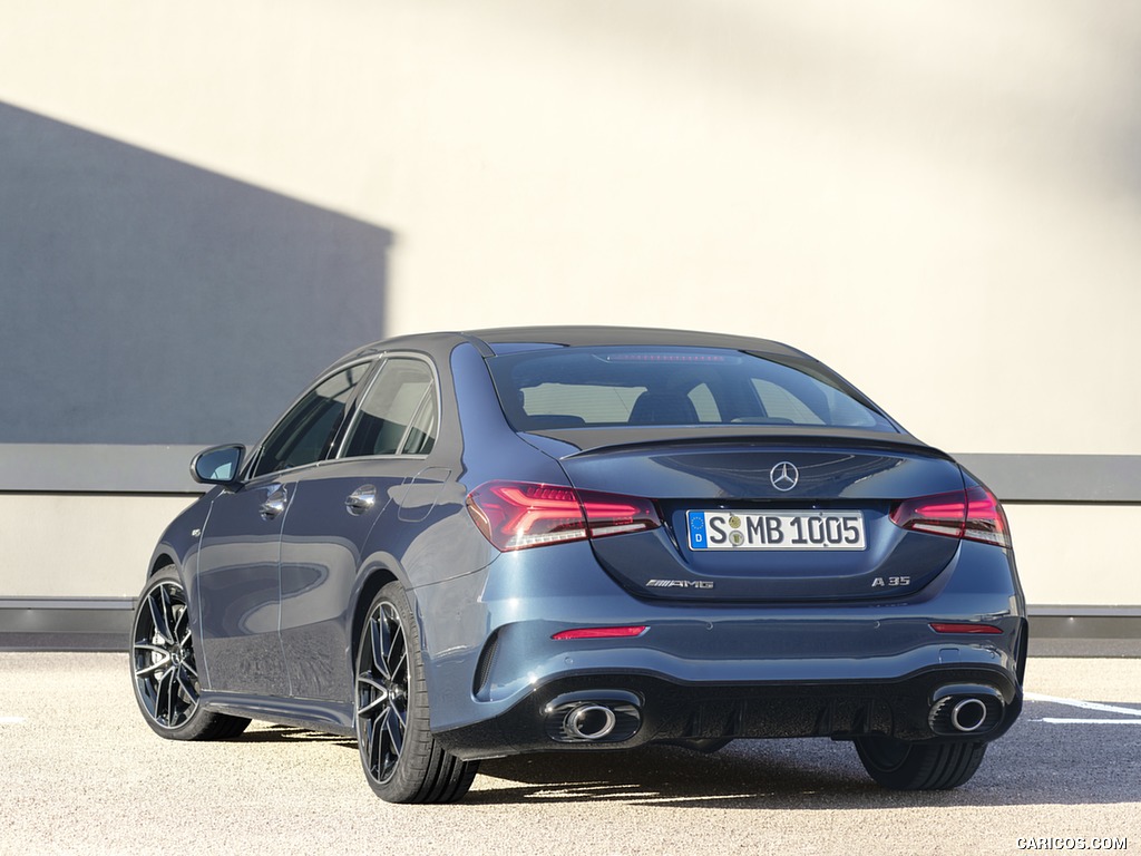 2020 Mercedes-AMG A 35 Sedan 4MATIC (Color: Denim Blue) - Rear Three-Quarter