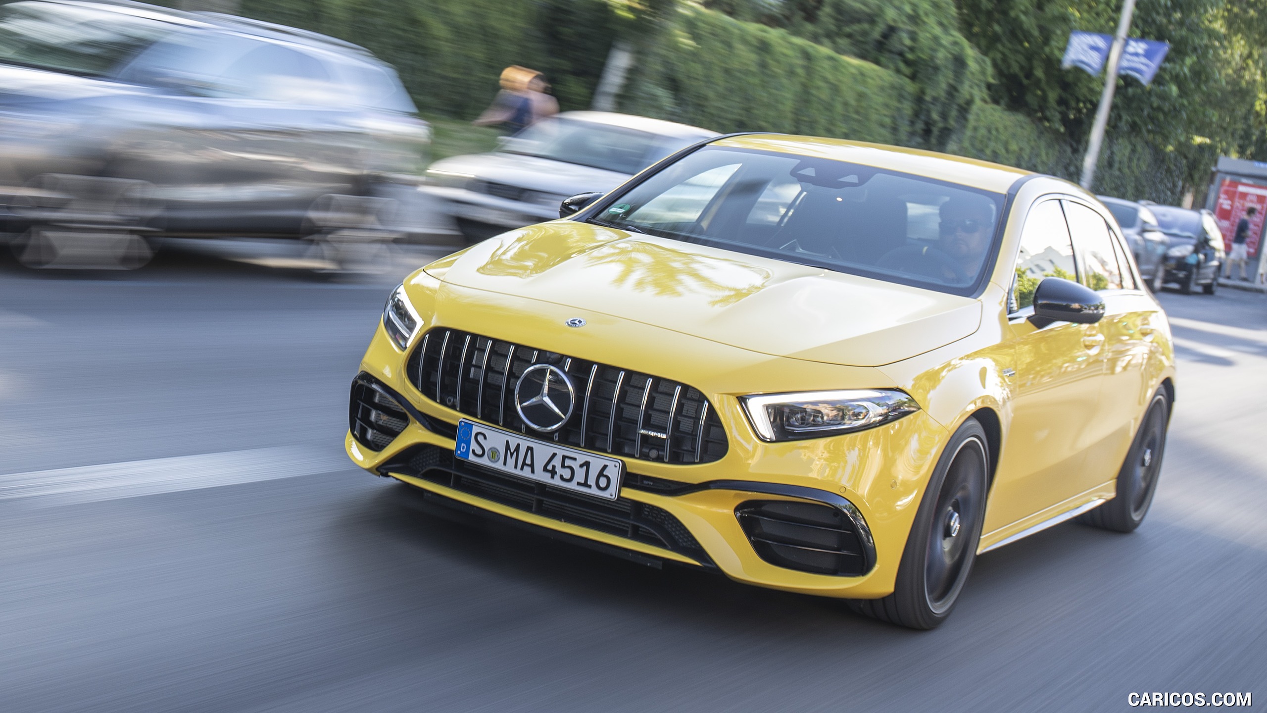 2020 Mercedes-AMG A 45 S 4MATIC+ (Color: Sun Yellow) - Front Three-Quarter, #69 of 188
