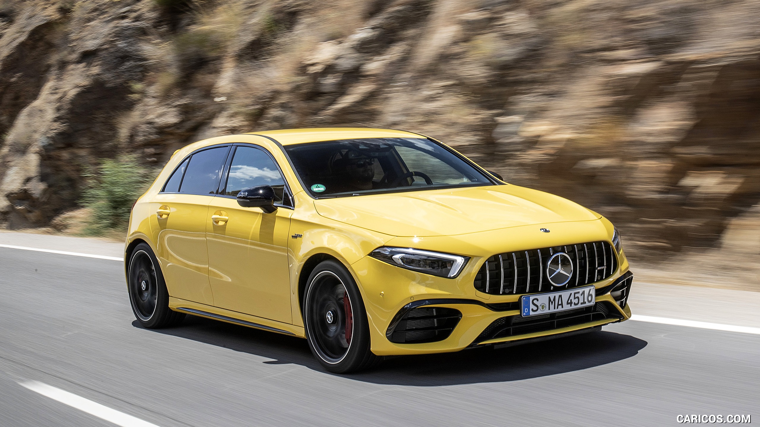 2020 Mercedes-AMG A 45 S 4MATIC+ (Color: Sun Yellow) - Front Three-Quarter, #76 of 188