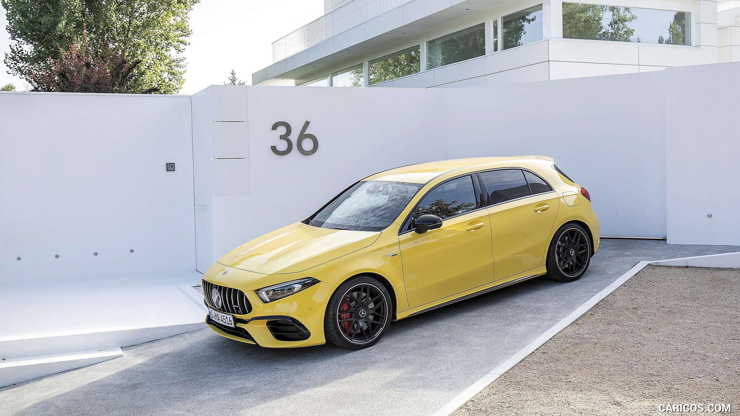 2020 Mercedes-AMG A 45 S 4MATIC+ (Color: Sun Yellow) - Front Three-Quarter, #92 of 188