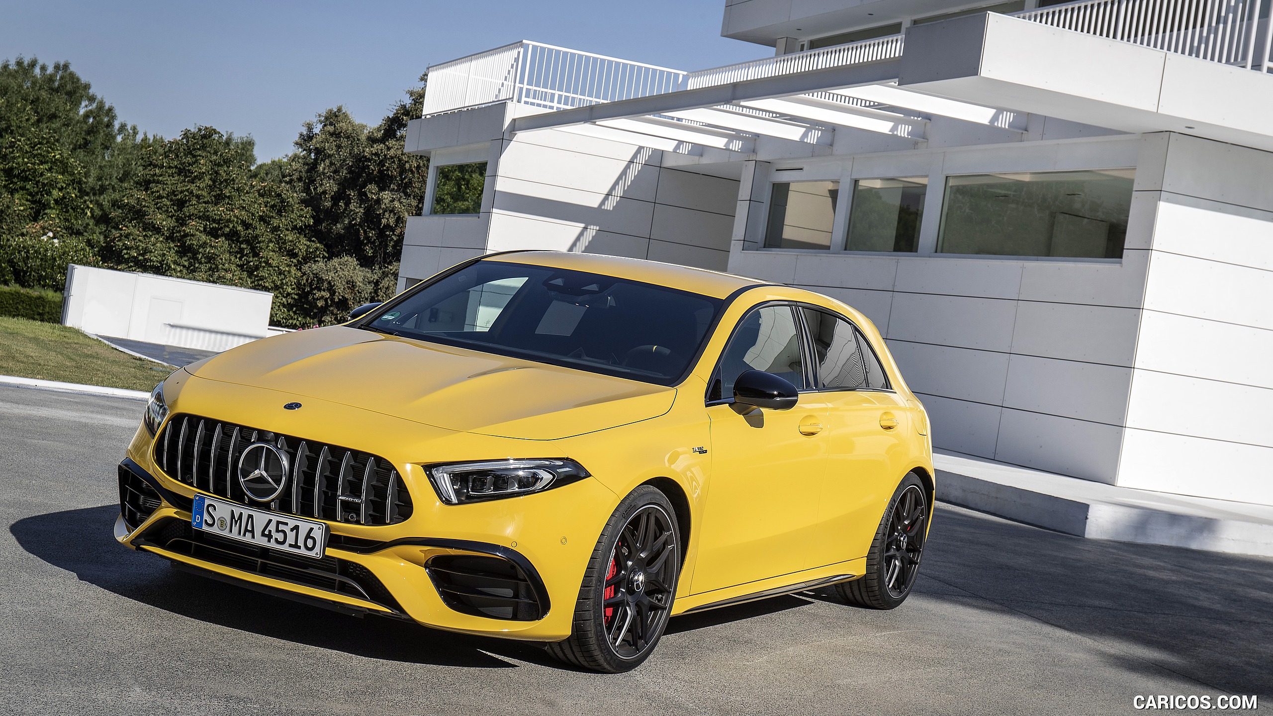 2020 Mercedes-AMG A 45 S 4MATIC+ (Color: Sun Yellow) - Front Three-Quarter, #93 of 188
