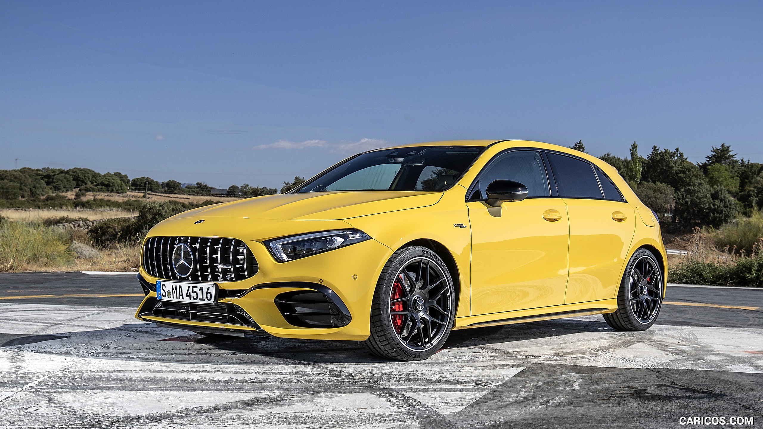 2020 Mercedes-AMG A 45 S 4MATIC+ (Color: Sun Yellow) - Front Three-Quarter, #102 of 188
