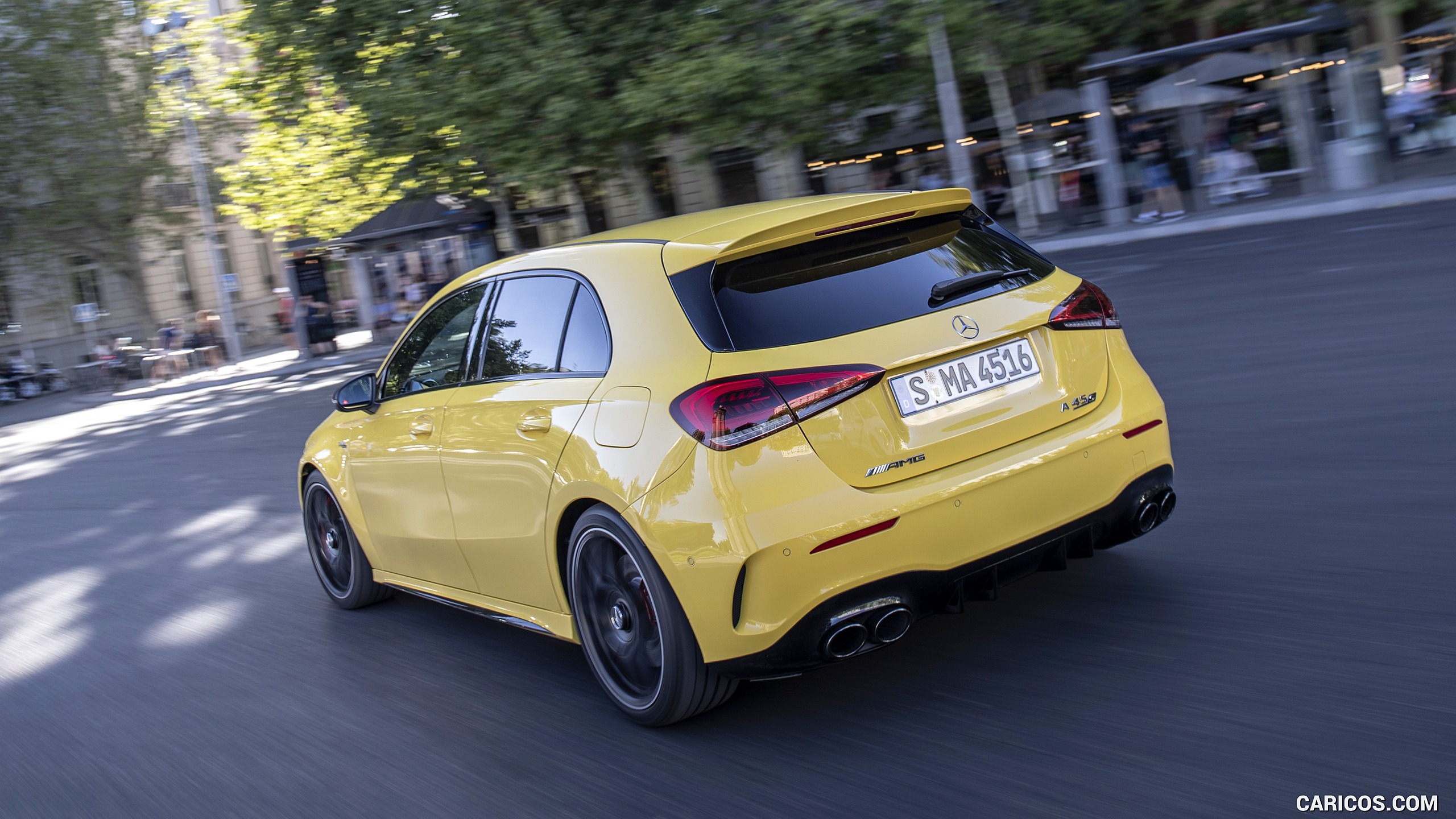 2020 Mercedes-AMG A 45 S 4MATIC+ (Color: Sun Yellow) - Rear Three-Quarter, #70 of 188