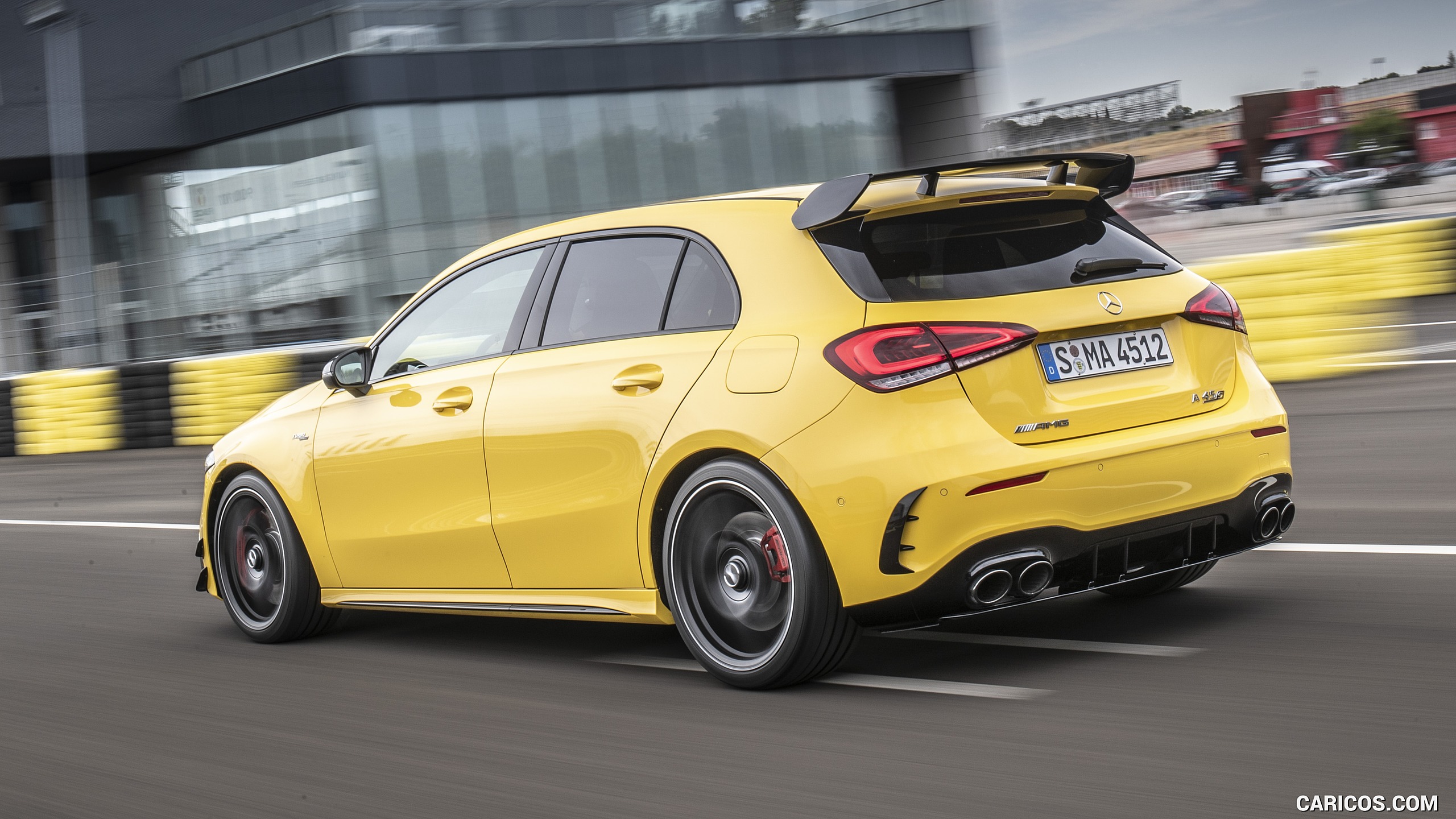 2020 Mercedes-AMG A 45 S 4MATIC+ (Color: Sun Yellow) - Rear Three-Quarter, #79 of 188