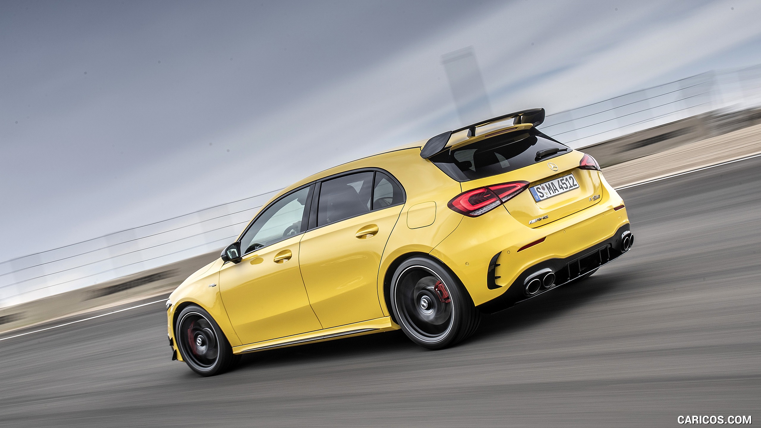 2020 Mercedes-AMG A 45 S 4MATIC+ (Color: Sun Yellow) - Rear Three-Quarter, #80 of 188