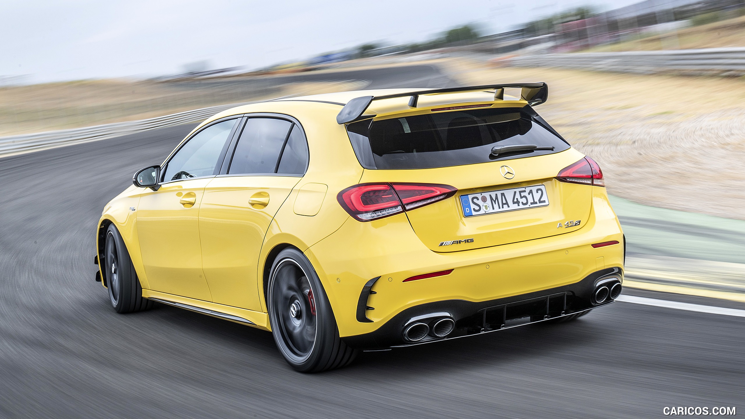 2020 Mercedes-AMG A 45 S 4MATIC+ (Color: Sun Yellow) - Rear Three-Quarter, #81 of 188
