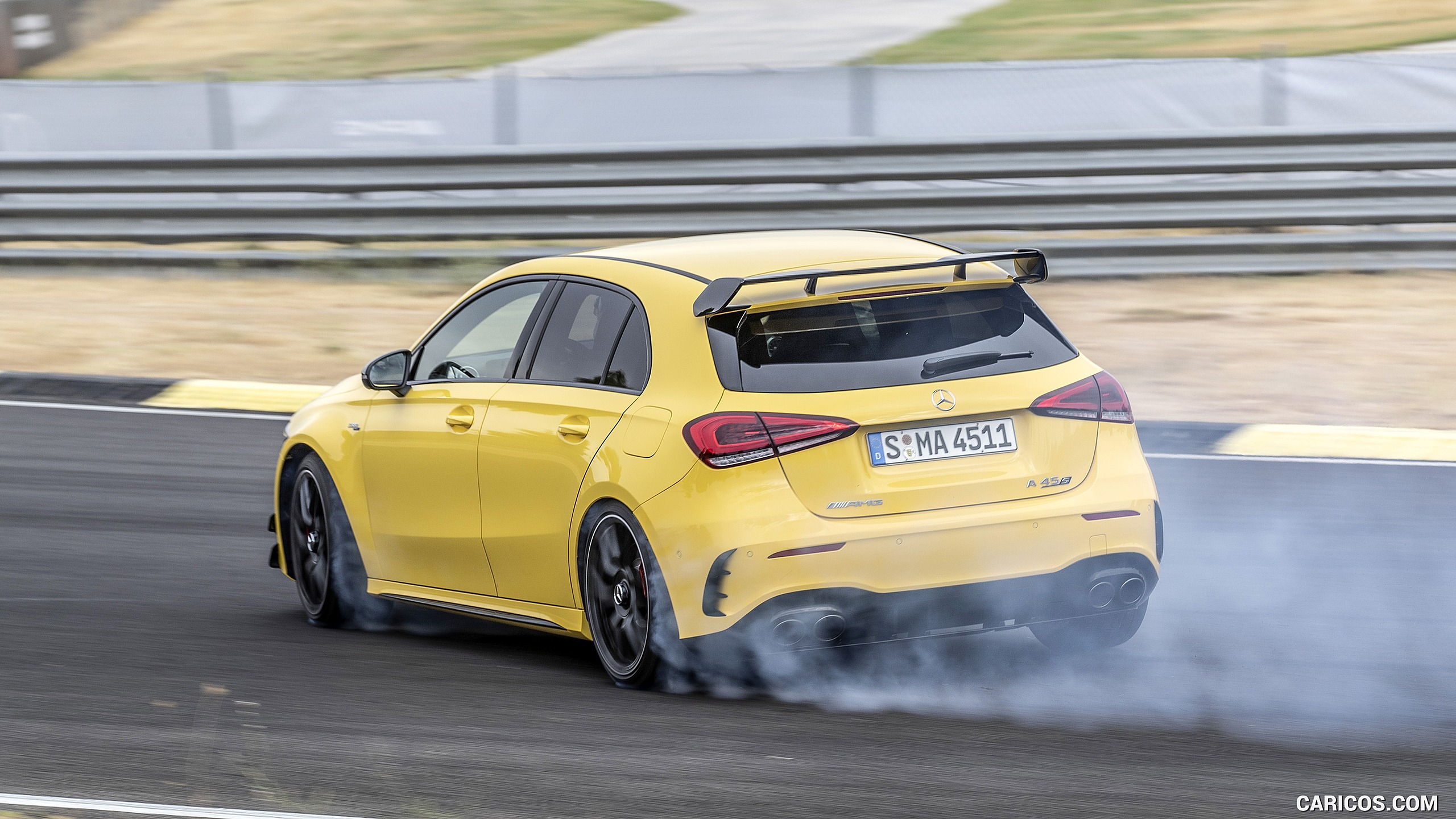 2020 Mercedes-AMG A 45 S 4MATIC+ (Color: Sun Yellow) - Rear Three-Quarter, #86 of 188