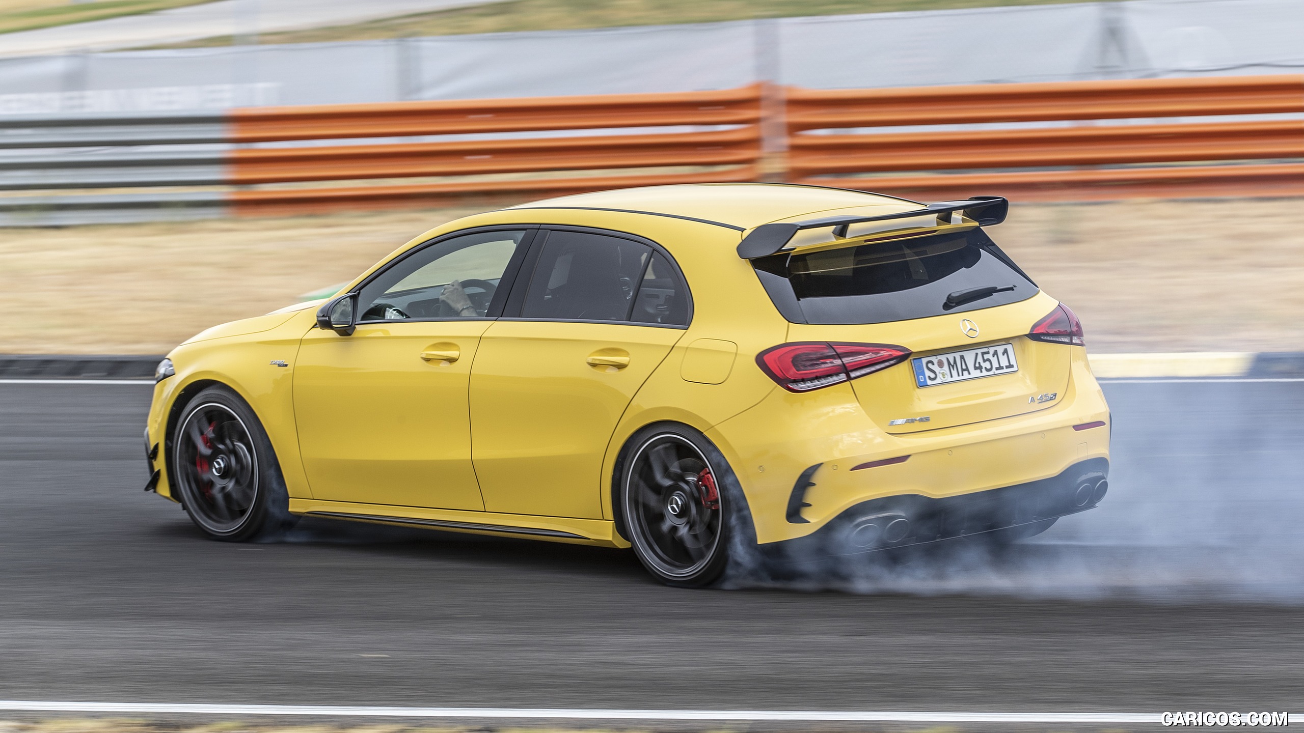 2020 Mercedes-AMG A 45 S 4MATIC+ (Color: Sun Yellow) - Rear Three-Quarter, #87 of 188