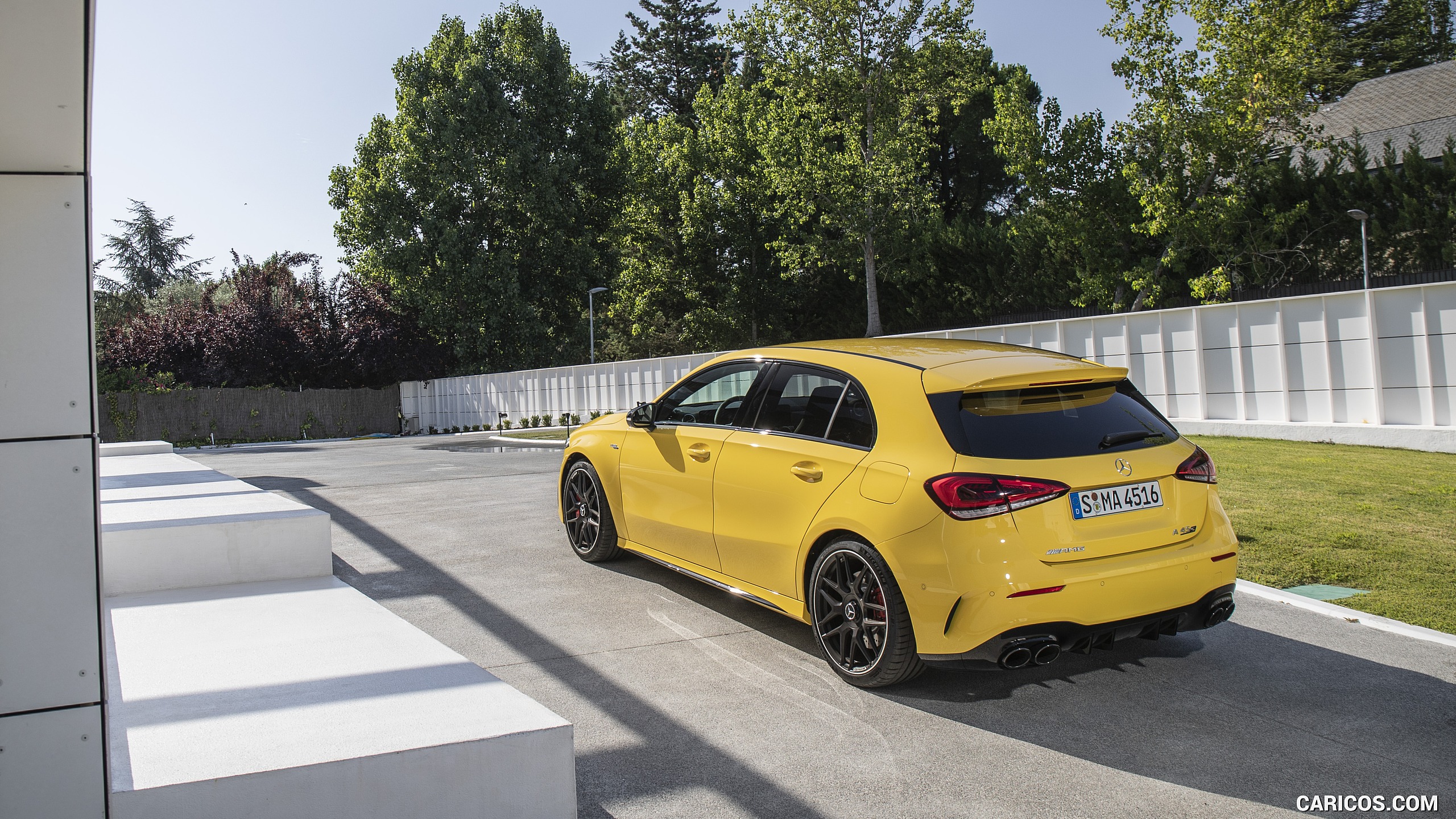 2020 Mercedes-AMG A 45 S 4MATIC+ (Color: Sun Yellow) - Rear Three-Quarter, #94 of 188