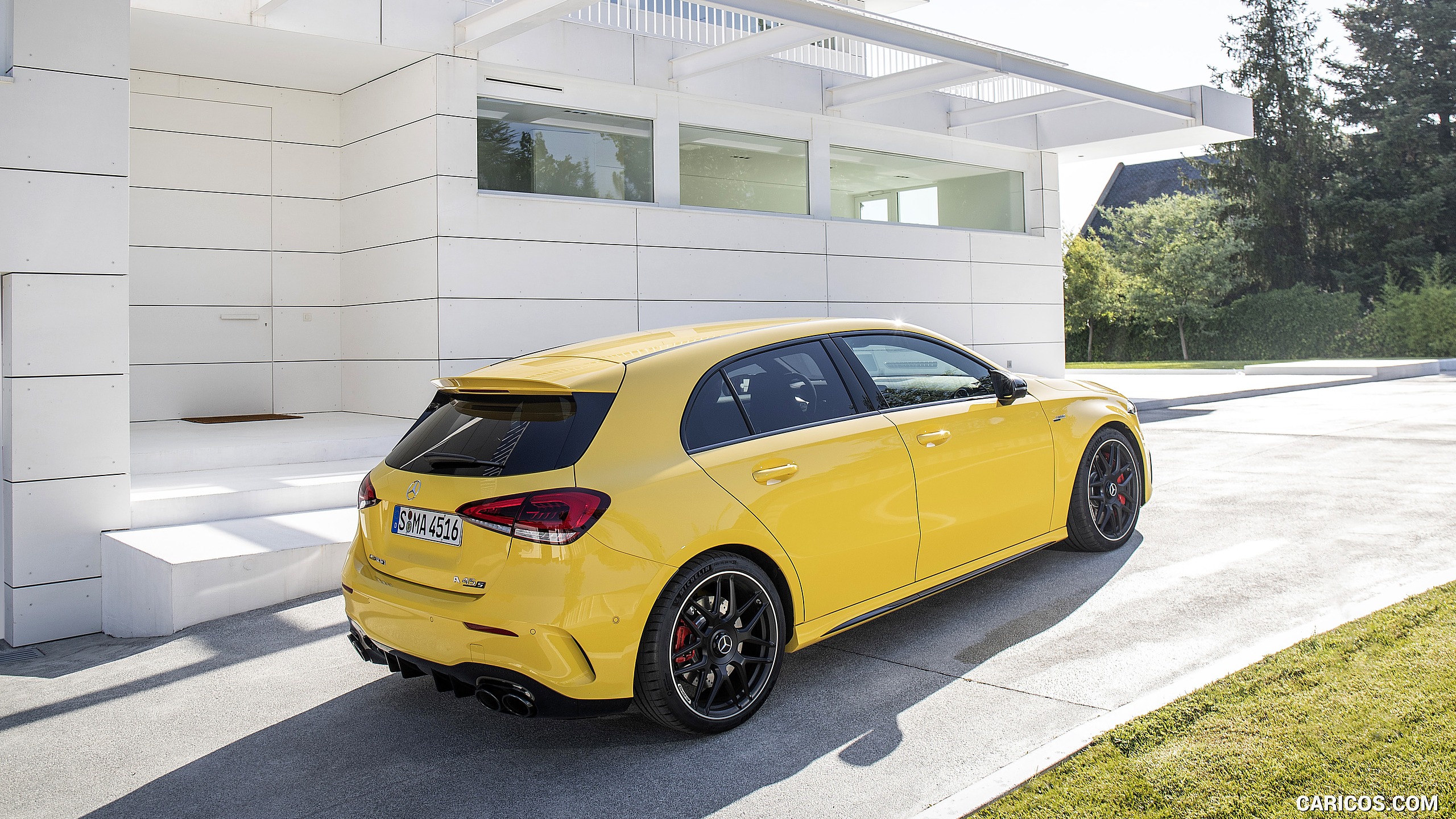 2020 Mercedes-AMG A 45 S 4MATIC+ (Color: Sun Yellow) - Rear Three-Quarter, #95 of 188