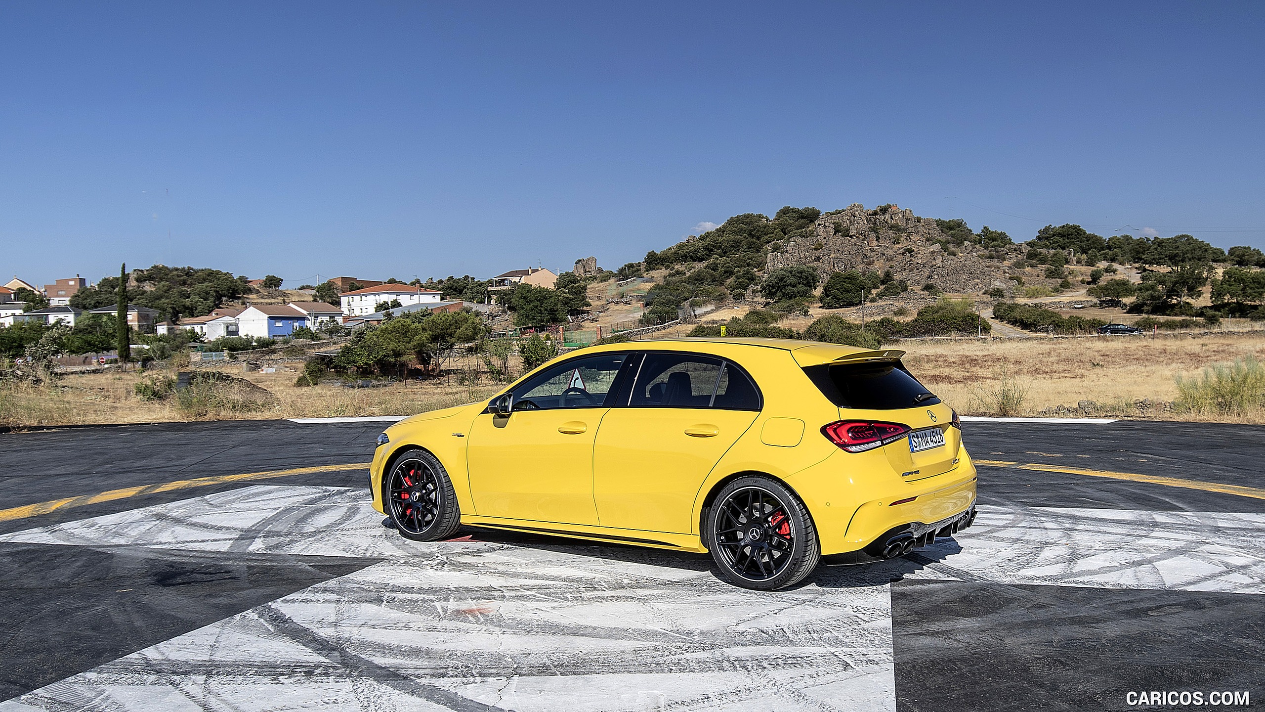 2020 Mercedes-AMG A 45 S 4MATIC+ (Color: Sun Yellow) - Rear Three-Quarter, #103 of 188