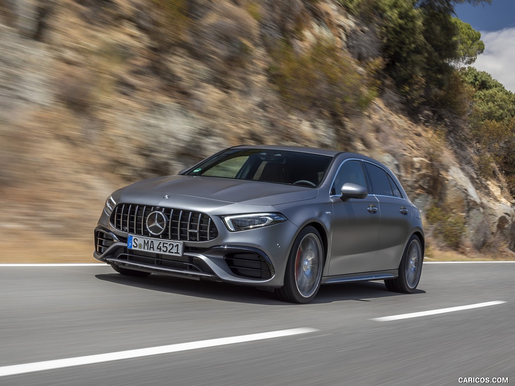 2020 Mercedes-AMG A 45 S 4MATIC+ (Color: Designo Mountain Gray Magno) - Front Three-Quarter