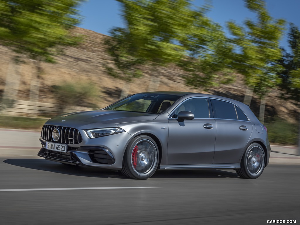 2020 Mercedes-AMG A 45 S 4MATIC+ (Color: Designo Mountain Gray Magno) - Front Three-Quarter