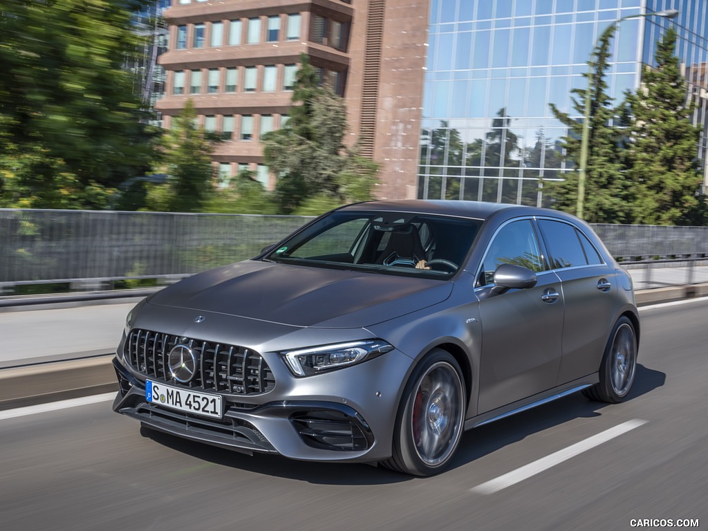 2020 Mercedes-AMG A 45 S 4MATIC+ (Color: Designo Mountain Gray Magno) - Front Three-Quarter