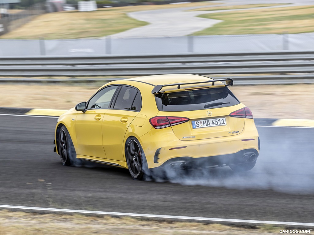 2020 Mercedes-AMG A 45 S 4MATIC+ (Color: Sun Yellow) - Rear Three-Quarter