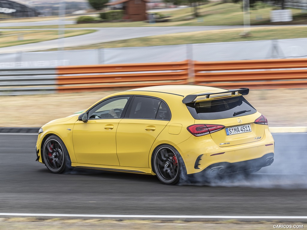 2020 Mercedes-AMG A 45 S 4MATIC+ (Color: Sun Yellow) - Rear Three-Quarter