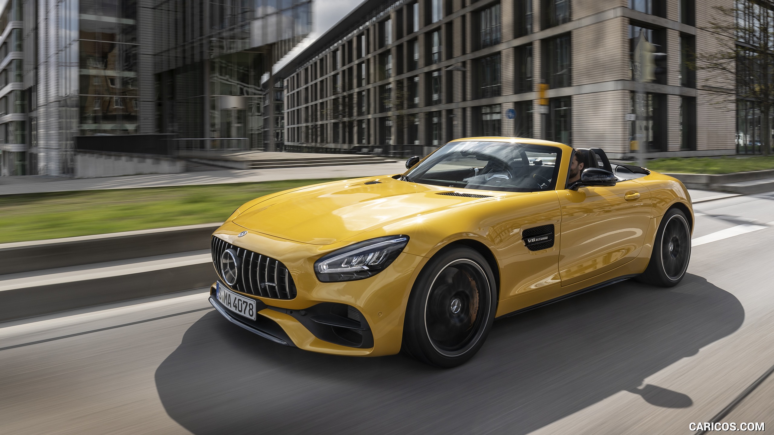 2020 Mercedes-AMG GT S Roadster (Color: AMG Solarbeam) - Front Three-Quarter, #90 of 328