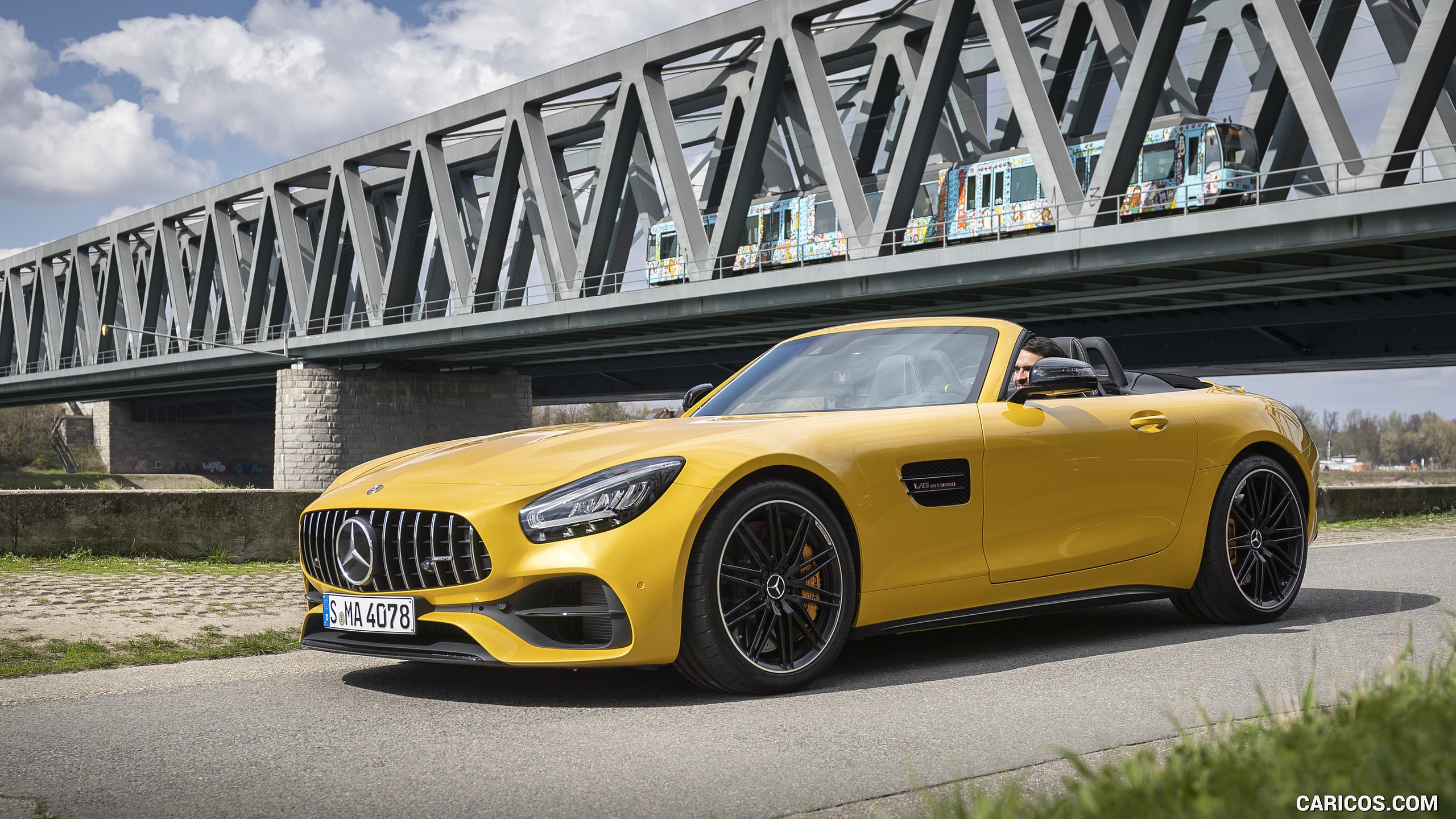 2020 Mercedes-AMG GT S Roadster (Color: AMG Solarbeam) - Front Three-Quarter, #97 of 328