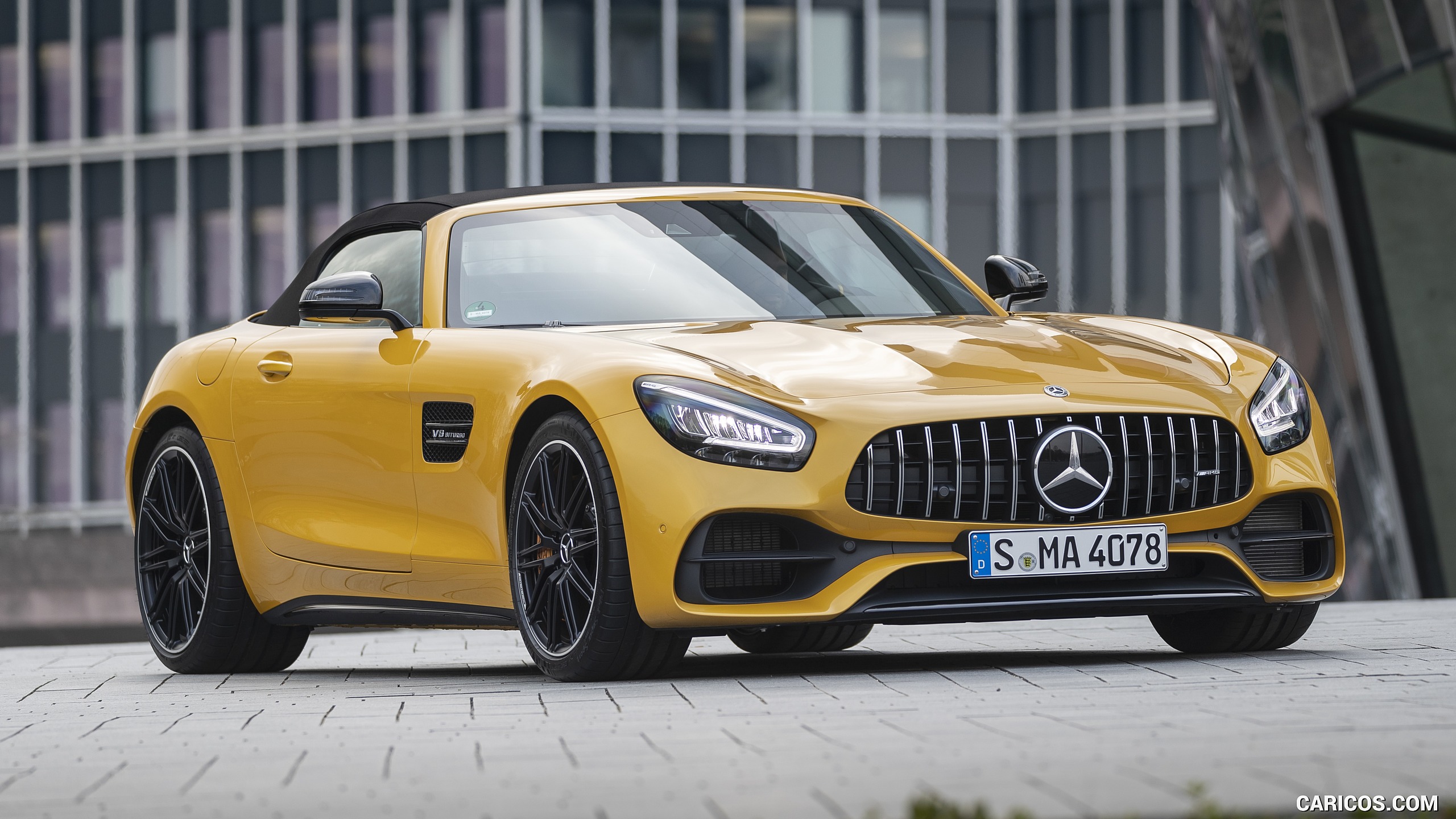 2020 Mercedes-AMG GT S Roadster (Color: AMG Solarbeam) - Front Three-Quarter, #99 of 328