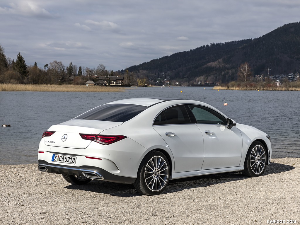 2020 Mercedes-Benz CLA 220 d Coupe AMG Line (Color: Digital White Metallic) - Rear Three-Quarter