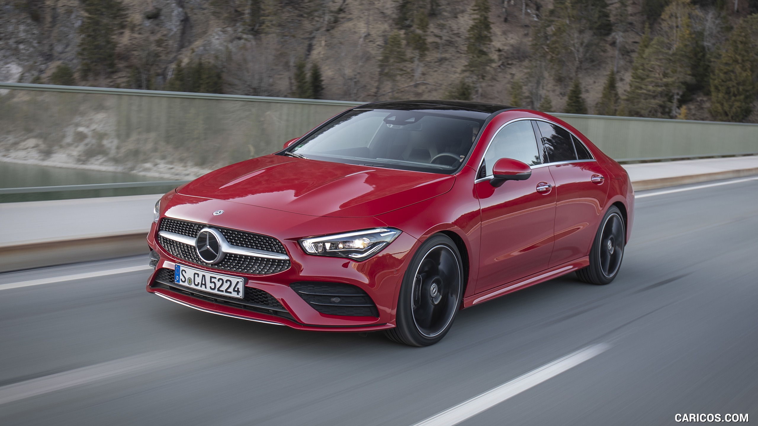 2020 Mercedes-Benz CLA 250 4MATIC Coupe AMG Line (Color: Jupiter Red) - Front Three-Quarter, #74 of 178