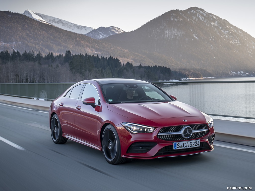 2020 Mercedes-Benz CLA 250 4MATIC Coupe AMG Line (Color: Jupiter Red) - Front Three-Quarter