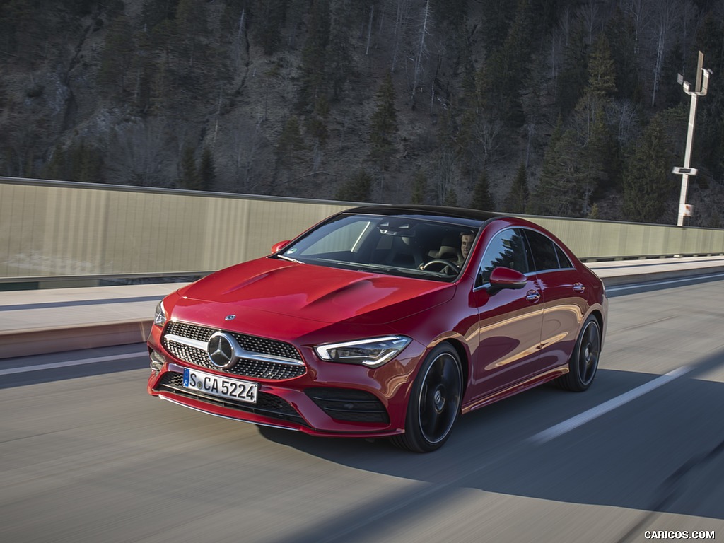 2020 Mercedes-Benz CLA 250 4MATIC Coupe AMG Line (Color: Jupiter Red) - Front Three-Quarter