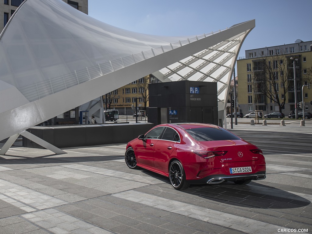 2020 Mercedes-Benz CLA 250 4MATIC Coupe AMG Line (Color: Jupiter Red) - Rear Three-Quarter