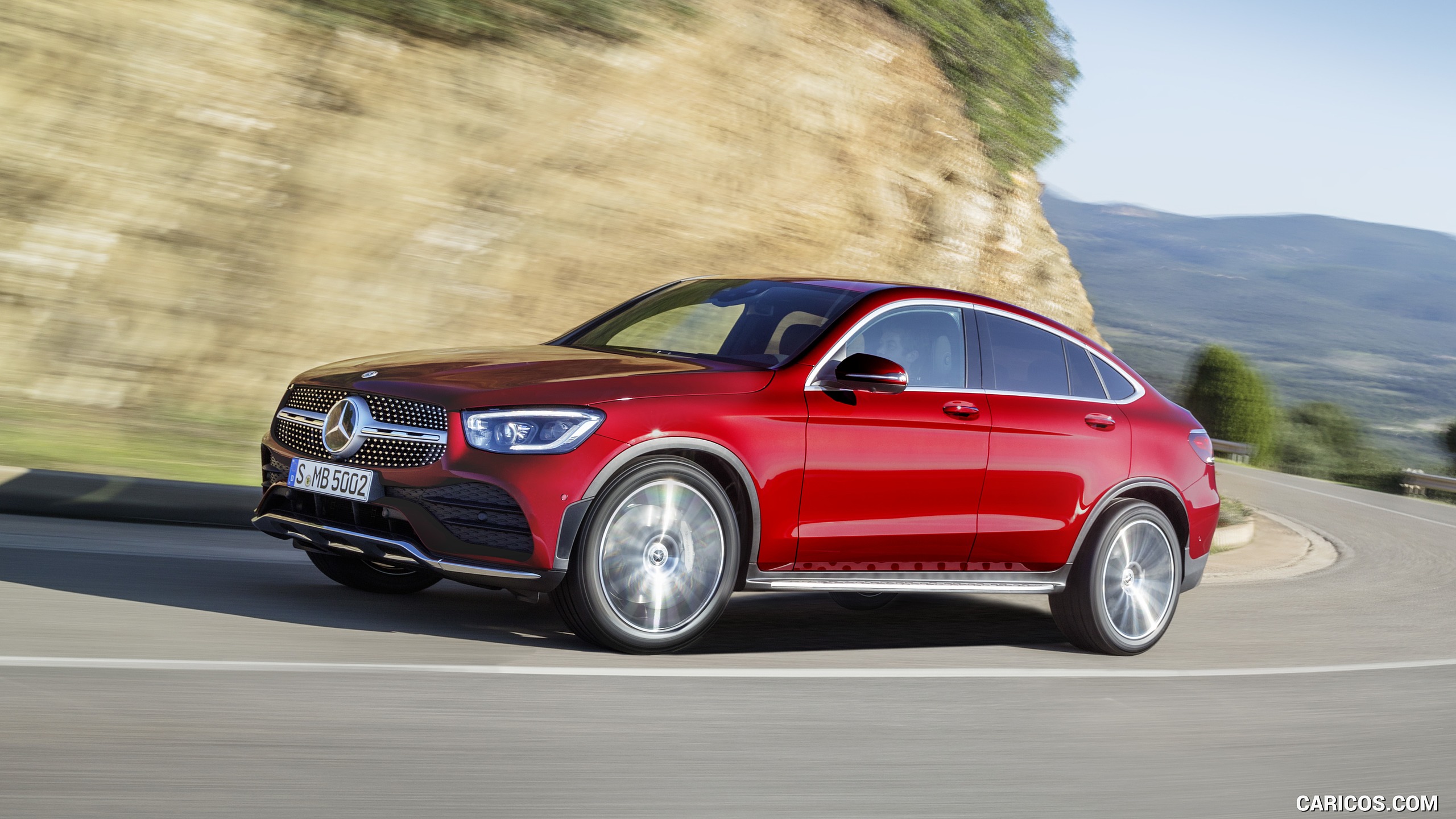 2020 Mercedes-Benz GLC 300 Coupe 4MATIC (Color: Designo Hyacinth Red Metallic) - Front Three-Quarter, #1 of 165