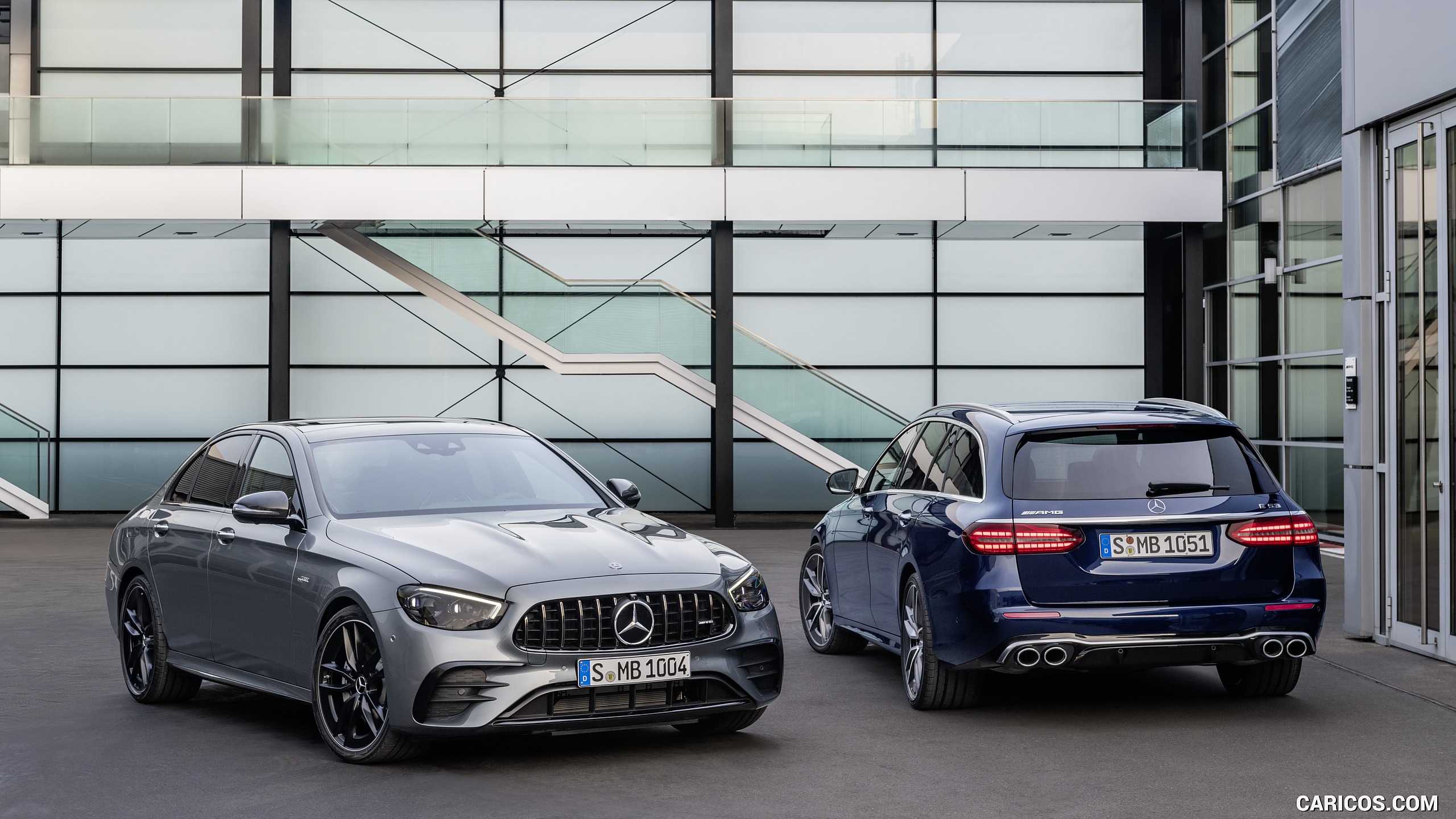 2021 Mercedes-AMG E 53 4MATIC+ Night Package (Color: Selenite Grey Metallic) - Front Three-Quarter, #12 of 21