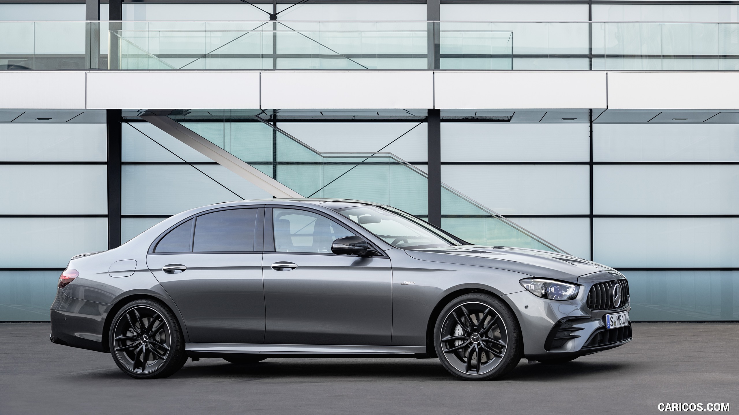 2021 Mercedes-AMG E 53 4MATIC+ Night Package (Color: Selenite Grey Metallic) - Side, #9 of 21