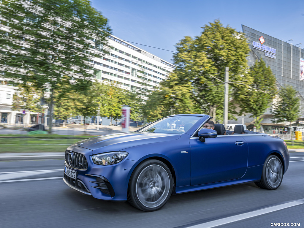 2021 Mercedes-AMG E 53 4MATIC+ Cabriolet (Color: Magno Brilliant Blue) - Front Three-Quarter