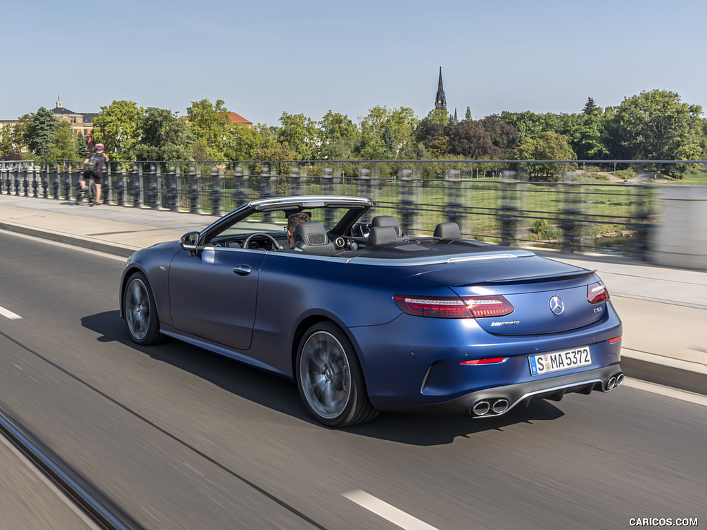 2021 Mercedes-AMG E 53 4MATIC+ Cabriolet (Color: Magno Brilliant Blue) - Rear Three-Quarter