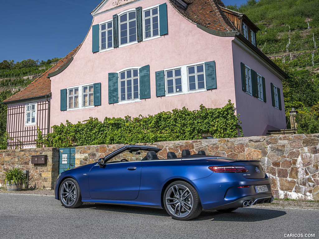 2021 Mercedes-AMG E 53 4MATIC+ Cabriolet (Color: Magno Brilliant Blue) - Rear Three-Quarter