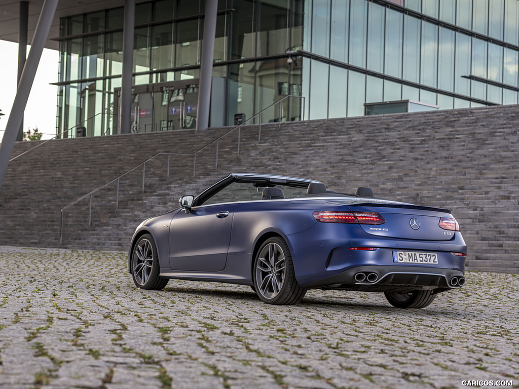 2021 Mercedes-AMG E 53 4MATIC+ Cabriolet (Color: Magno Brilliant Blue) - Rear Three-Quarter