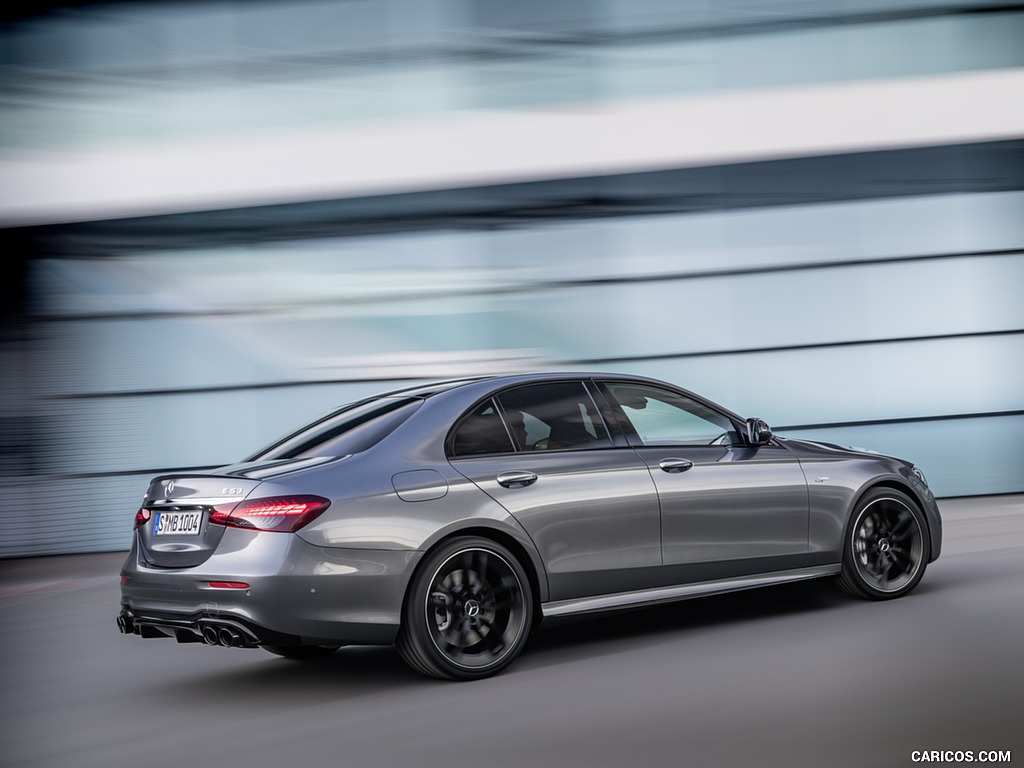 2021 Mercedes-AMG E 53 4MATIC+ Night Package (Color: Selenite Grey Metallic) - Rear Three-Quarter